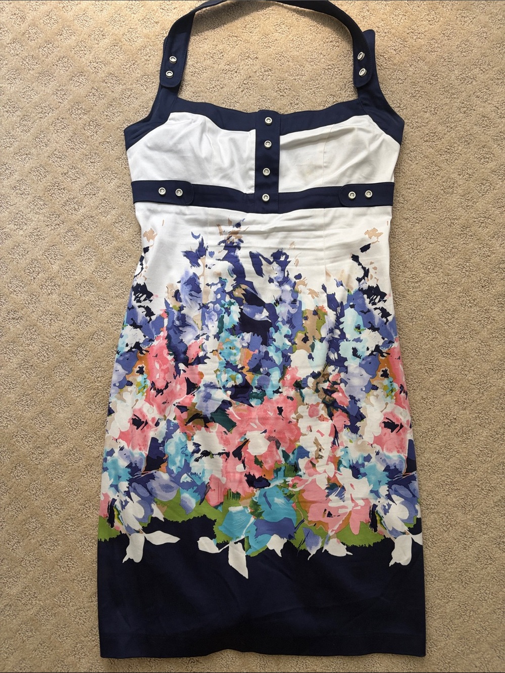 Navy One-Shoulder Floral Sheath Dress